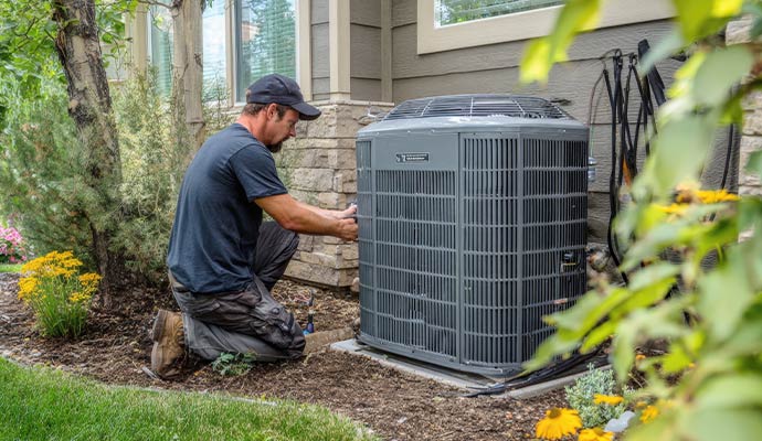 An outdoor air conditioning condenser installation service