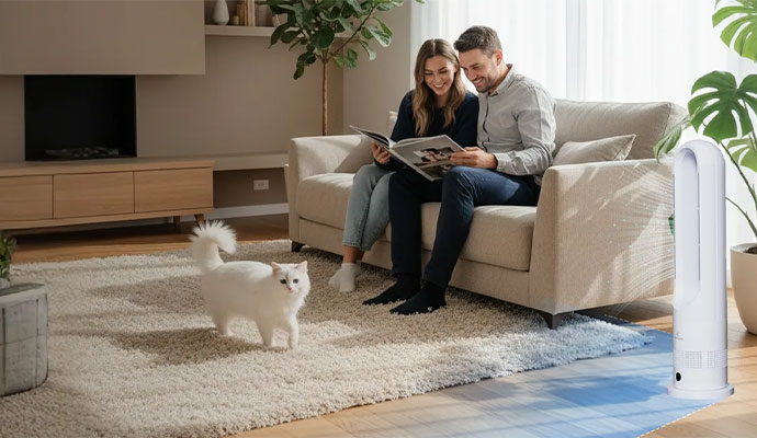 Air purifier in a living room