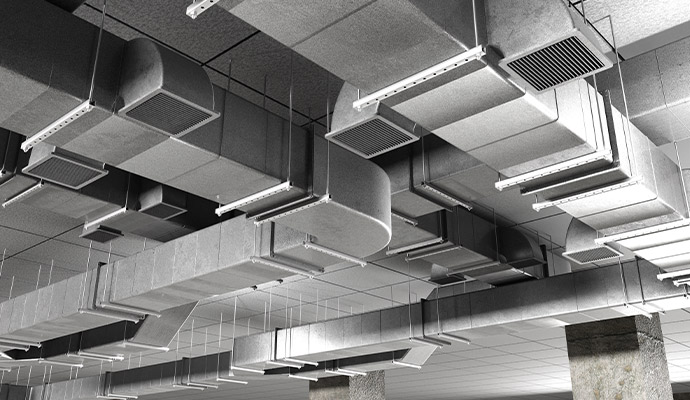 Commercial HVAC ceiling duct work and ventilation system
