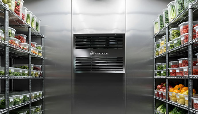 Fresh product stored in commercial walk in refrigerator