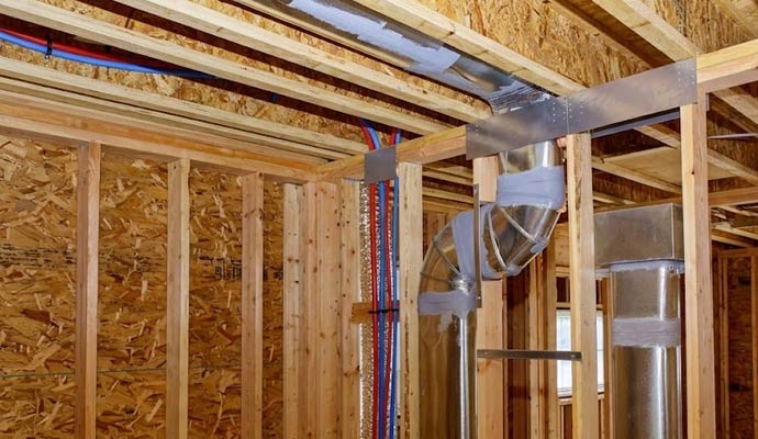 HVAC ductwork rough in during construction