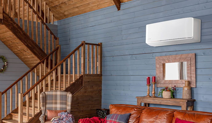 Mini split air conditioner in a living room