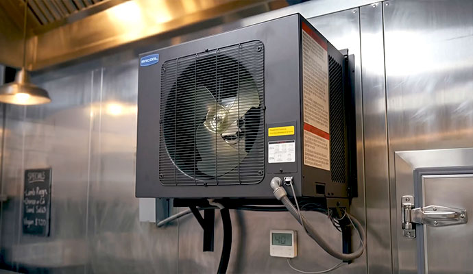Wall mounted MrCool reach-in cooler refrigeration unit