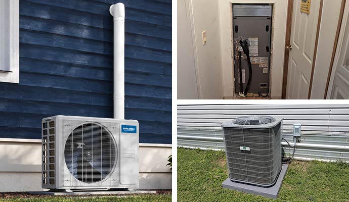 Residential HVAC system collage with mini split, furnace, and central AC