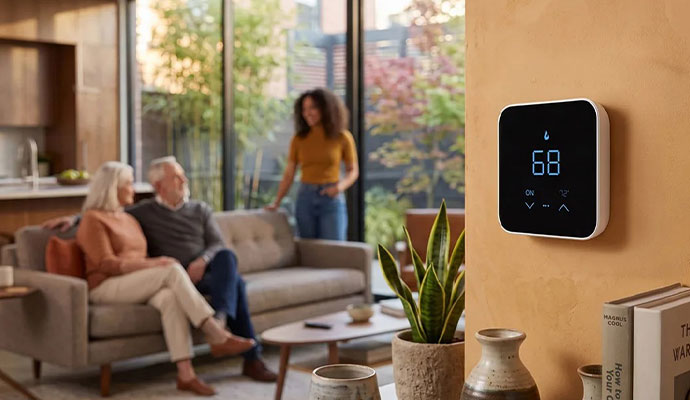 Smart thermostat in living room