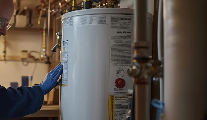 Technician inspecting water heater during maintenance